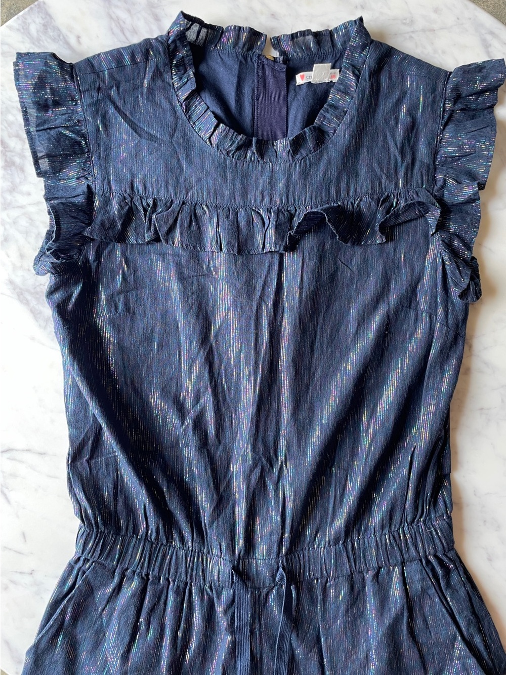 Crewcuts Navy Metallic Ruffle Jumpsuit